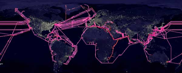 Submarine fiber optic cables around the world